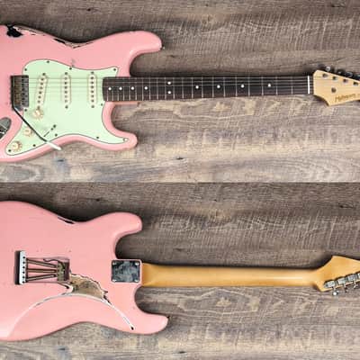 MyDream Stratocaster Custom Built - Relic Pink over Black Gilmour image 1
