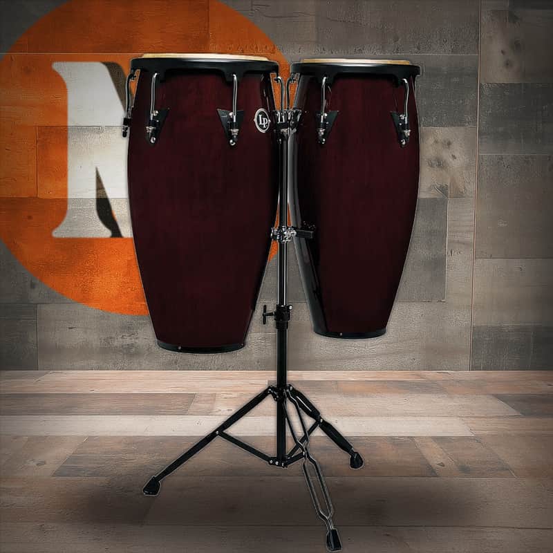 Latin Percussion Aspire 11" and 12" Conga Set - Oak Dark Wood Black with Double Stand (LPA647-DW) image 1