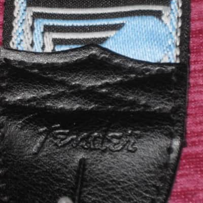 new with tags genuine Fender 2" Monogrammed Guitar Strap Black, Light Gray, and Light Blue - Fender part number: 099-0681-502, Fully adjustable length (39"-72") Woven Fender logo and guitar headstock design, polyester backing, black leather ends image 11