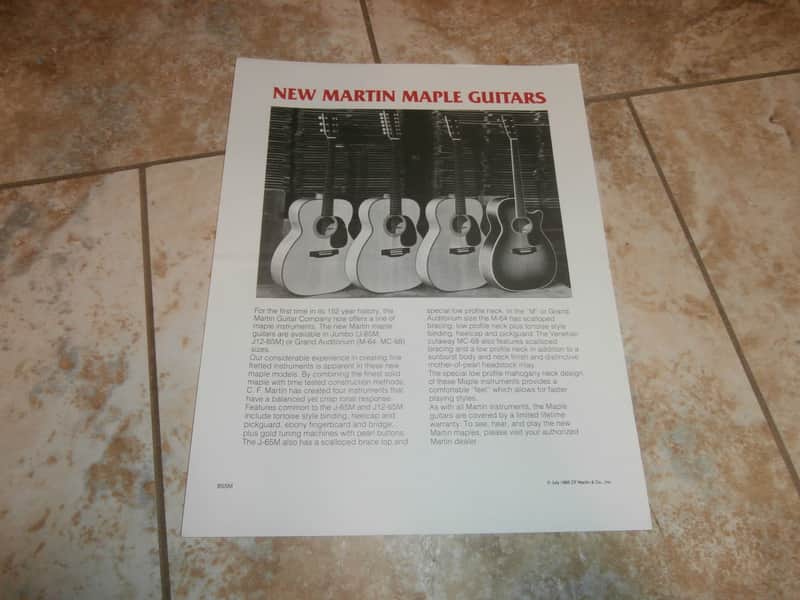 Vintage 1985 Martin Maple Guitars Introduction Flyer! J-65M, J12-65M, M-64, MC-68! image 1