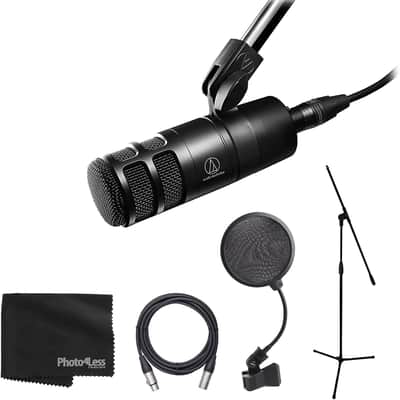 Audio Technica AT2040 Mic 20 Series Front Address Dynamic Mic + Tripod Base Mic Stand with Boom + Pop Filter + Microphone Cable - Top Value