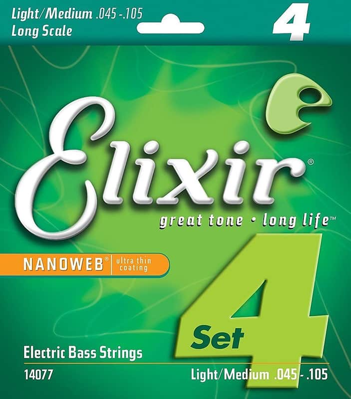 Elixir 14077 Nanoweb Nickel Plated Steel 4-String Electric Bass Strings - Medium (45-105) image 1