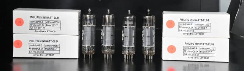 4×1950’s Philips Miniwatt EL84 Top Ring Getter Made in Holland Amplitrex Tested image 1