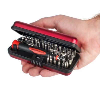 StewMac Guitar Tech Screwdriver Set - 36 Bit Set - Specifically for Fretted Instruments - Easy Grip Handle with Extender image 2