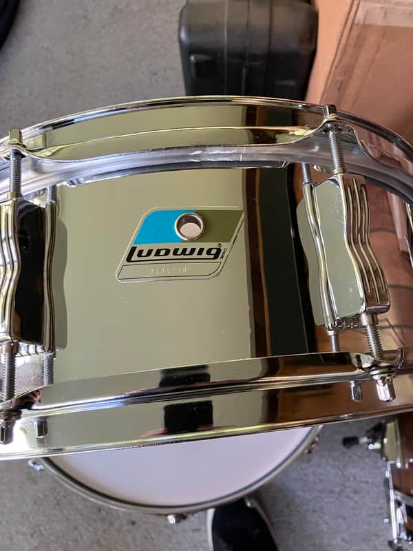 Ludwig L-600 S/L Series 5x14" 8-Lug Wood Snare Drum with Rounded Blue/Olive Badge 1984 - 1988 - Chrome image 1