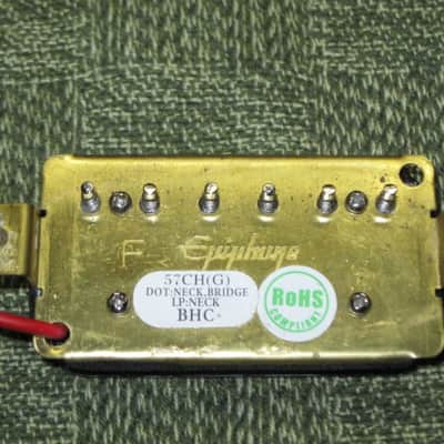 ONE used (less than light average wear) Epiphone BHC 57(CH)G Black Humbucker, 8.7k, Alnico V (+ screws & springs) for DOT: can go in Neck or Bridge position / for LP: Neck position / for SG Neck position (from 2010s) image 2