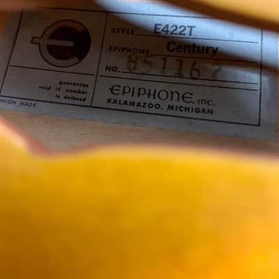 Epiphone Century E422T 1966 Sunburst Vintage Thinline Hollow Body P90 Kalamazoo Michigan USA Gibson w/ Case image 12