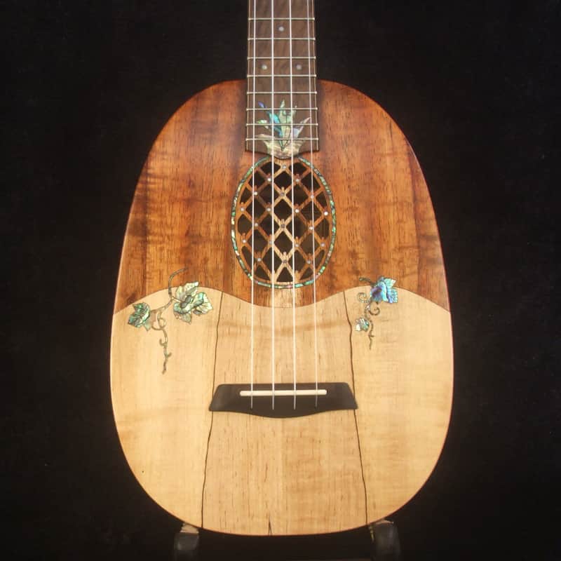 Handmade Pineapple Concert Ukulele, Solid Hawaiian Koa, Spalted Maple, Pineapple Soundhole, Soft-bag, Bruce Wei UW15-2309 image 1