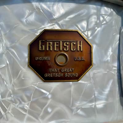 1970s Gretsch 4103 Renown 5.5x14 Snare Drum Stop Sign Badge White Marine Pearl image 17