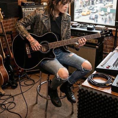 Stagg Jumbo Acoustic-Electric Bass Guitar with Cutaway – Black – SA40BASS ACE-BK image 10