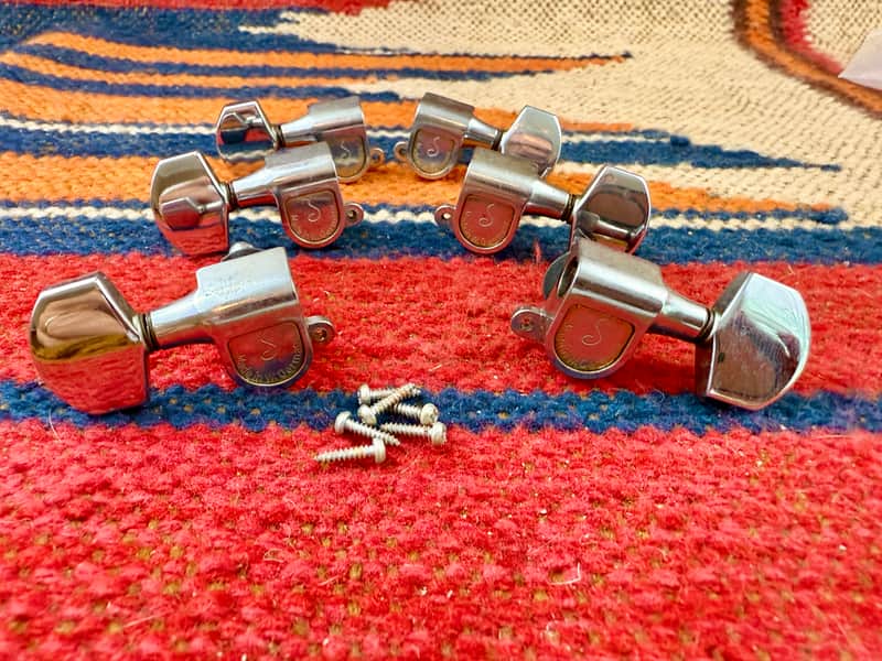Vintage-Used Schaller 3 + 3 Guitar Tuners-Tuning Machines-Complete Set Chrome ~1980's image 1