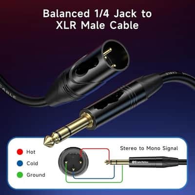 6.35mm TRS to XLR Cable - 3m, Male to Male XLR to 6.35mm (1/4 Inch) TRS Cable, Black image 2