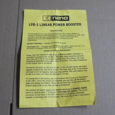 lightly handled Electro-Harmonix EMPTY CARDBOARD BOX & orig Owner's Manual & Warranty / Registration paperwork ONLY for Nano LPB-1 Linear Power Booster (NO pedal) from 2010s, specifically 2015 image 18