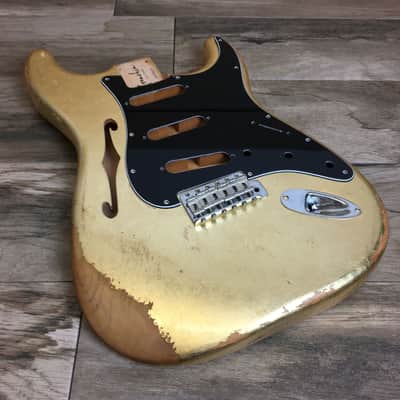 Made to Order - FRANCHIN Mercury F guitar body Relic Aged METALLIC LEAF (Gold/Silver/Copper) Basswood Poplar Stratocaster-Strat-S-Style F-hole Thinline Made in Italy image 2