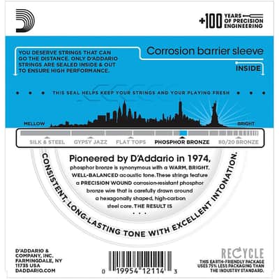 D'Addario EJ16 Light Phosphor Bronze Acoustic Strings 12-53 image 2