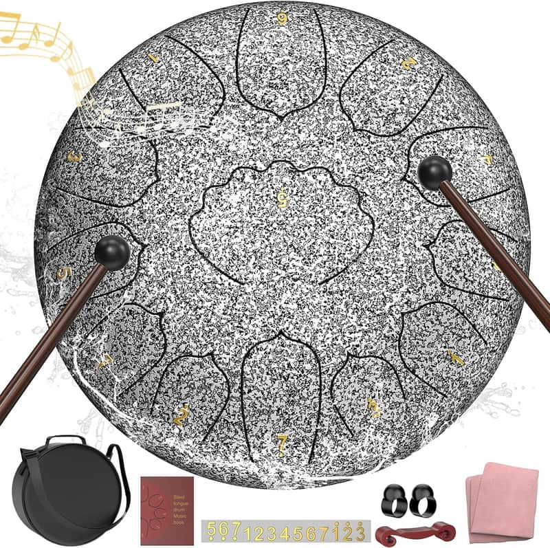 Major Steel Tongue Drum Handpan, 12 Inch 13 Note Rain Drum for Outside Garden, Meditation Rain Chime, Musical Percussion Instrument for Adult Gift with Bag, Music Book, Drum Mallets (Star Sliver) image 1