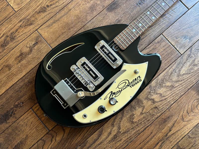 1999 Teisco May Queen Semi-Hollow Electric Guitar Tremolo Black MIJ Japan vox image 1