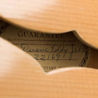 Guild  Duane Eddy Jr B Thinline Hollow Body Electric Guitar (1962), ser. #22169, original black hard shell case. image 15