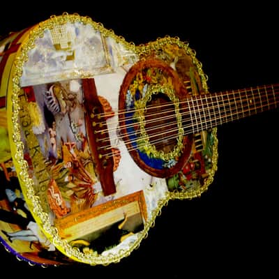 Art Guitar "FRIDA KAHLO" by the Artiste El Daga  Collage NFT Opportunity. Non Fungible Token Bitcoin image 1
