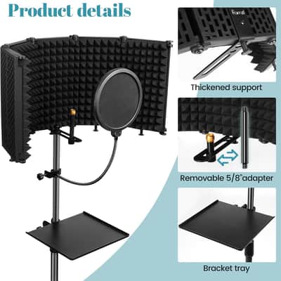 Recording Studio Microphone Stand – Foldable Tripod with Isolation Shield & Pop Filter image 4