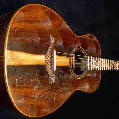 Acoustic Guitar Handmade by Blueberry, Parlor, 6 String wood Dragon motif Guitar, Custom Handcrafted Wooden Guitar, Grand Concert Guitar image 5
