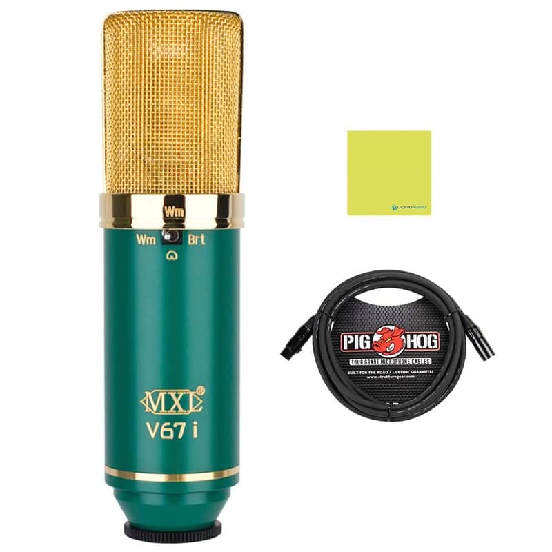 MXL V67i FET Condenser Microphone Bundle with 10ft Pig Hog Microphone Cable & Polishing Cloth – Dual-Diaphragm Mic with Warm and Bright Voicings for Studio Versatility image 1
