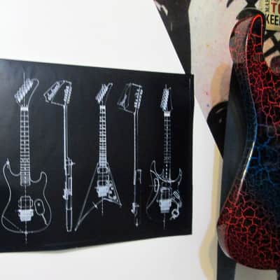 Kramer Baretta guitar blueprint/technical drawing. 22"x46" white or silver ogold ink on black vinyl image 8