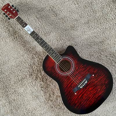 Red Burst Acoustic Guitar, Plywood Top Body, Mahogany Neck image 2