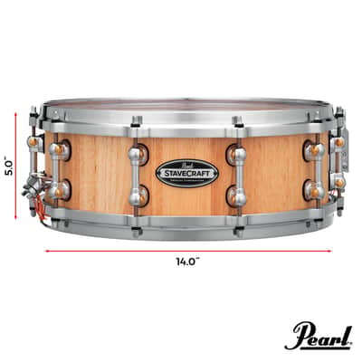 Pearl StaveCraft 14"x5" Maximum Volume Snare Drum with 20mm Thai Oak shell, Makha DadoLoc and MasterCast Die-Cast Hoops in Hand-Rubbed Natural Satin Finish image 4