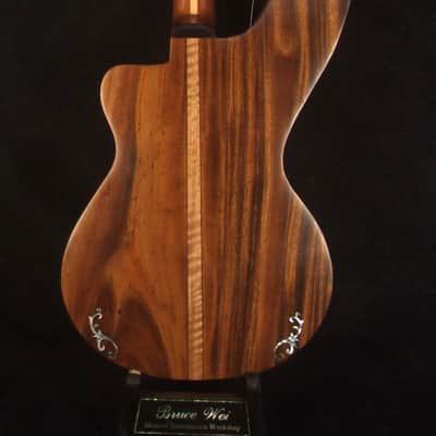 Handcrafted Baritone HARP Ukulele, Solid Spruce & Acacia, MOP Abalone Inlay, Hard Case, Bruce Wei HU20-2048 image 4