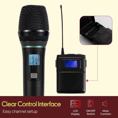 Wireless Microphone System | Includes 4 Handheld, 4 Lavalier & 4 Headset Microphones | 8-Channel UHF Mic Set with Clear 300 ft Signal Range | 100 Selectable Frequencies | for Church & Singing image 2