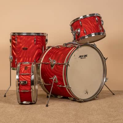 Vintage Mica-Sonic MIJ Red Satin Flame Drum Set image 1