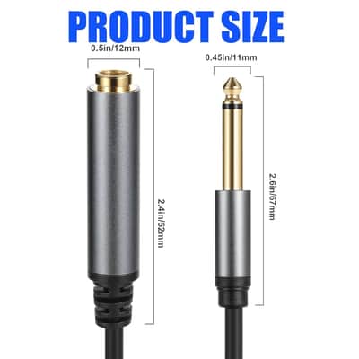 2 Pcs 6.35mm Mono Audio Cable,1/4 Inch TS Mono Male to Female Adapter,Guitar Extension Cable Cord,Gold Plated Audio Cable Stereo Extender for Amplifiers,Guitar Amp,Piano or Mixing Console(30CM) image 2