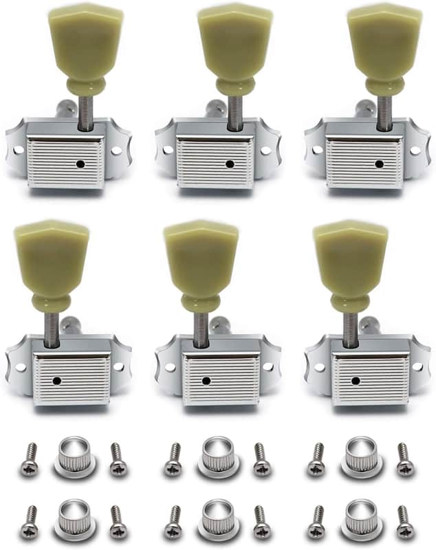 Vintage Guitar String Tuning Pegs Tuning Machines Tuning Keys Machines Heads Tuners Compatible with Les Paul LP SG Style Electric Guitar 3 Left 3 Right, Chrome with Tulip Button. image 1