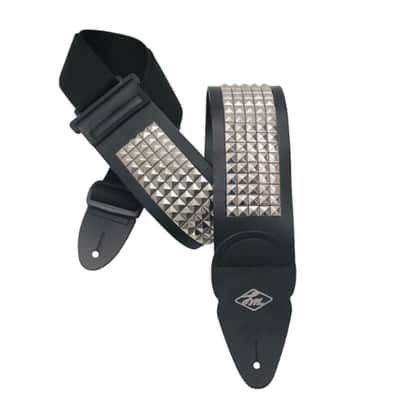 LM Poly Web 5 Row Pyramid Studs Guitar Strap, 3" image 1
