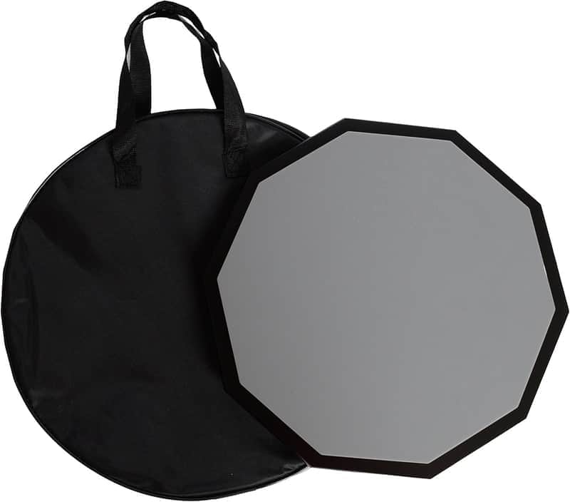 Drum Practice Pad & Carrying Case - 12 Inches - Silicone - Wooden Base with Real Drum Feel - Practice Quietly - Sticks and Stand NOT INCLUDED (Gray)