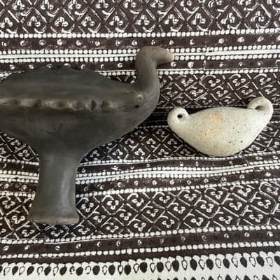 Handmade Bird Clay Ceramic Figurine Rattle Shamanic Shamanic Rattle 2000's - Black Clay Ceramic image 3
