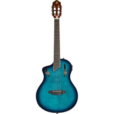 Ortega TourPlayer Series Nylon String Acoustic-Electric Guitar - RTPDLX-FMA-L, Left-handed, Flamed Mapled Blue image 18