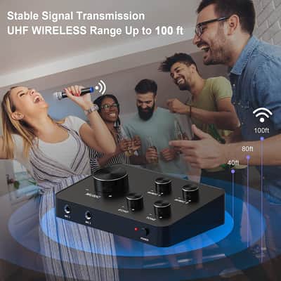 Rybozen Karaoke Wireless Microphone, UHF Dual Portable Wireless Microphone Systems for Karaoke, TV, PC, Party, DJ, Speaker, Meeting, Church, Wedding, Supports HDMI AUX Input/Out image 3
