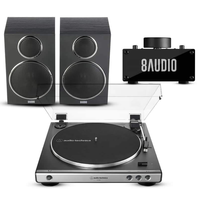 Audio-Technica AT-LP60X Turntable (Gunmetal) with Desktop Amplifier System image 1
