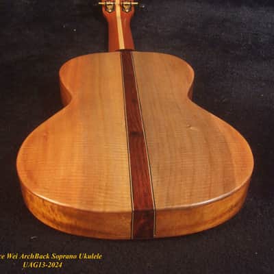 Handcrafted Soprano Ukulele, Curly Acacia, Curly Maple Archback , Abalone Inlay, Soft-bag, Bruce Wei UAG13-2024 image 9