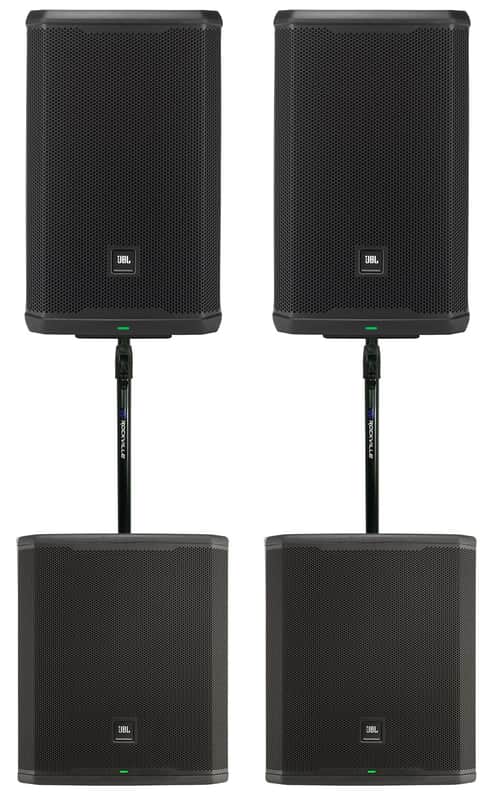 (2) JBL PRX912 12" 1000w RMS Powered DJ PA Speakers+18" Subwoofers+Pole Mounts image 1