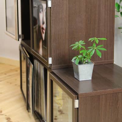Art Vinyl Record Storage**Lp Frame Display One Box Cabinet Cube Wood Crate 12" Picture Album Display 33rpm Analog Disc Now Playing Music Rack Cover Jacket Stand Case Unit Wood furniture Dj Audio Idea image 2
