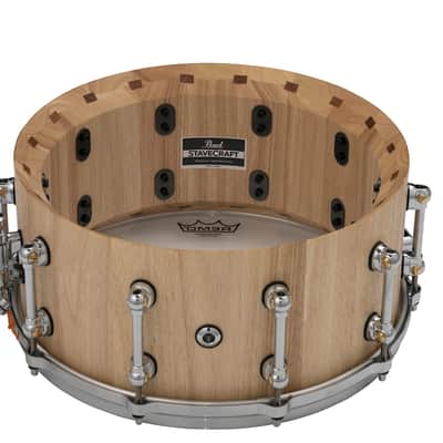 Pearl StaveCraft 14"x6.5" Maximum Volume Snare Drum with 20mm Thai Oak shell, Makha DadoLoc and MasterCast Die-Cast Hoops in Hand-Rubbed Natural Satin Finish image 5