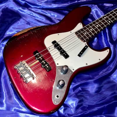 1984 Fender Fullerton Reissue 1962 Jazz Bass Factory Candy Apple Red over Three Tone Burst image 3