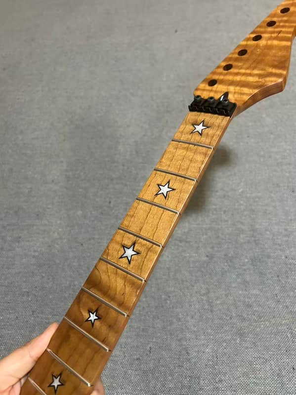 22 fret satin Roasted Flame Maple Electric guitar Neck Parts Inlay Locking nut image 1