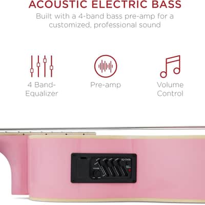 Full Size 4 String Acoustic Electric Bass Guitar Fretted Bass Guitar with Gig Bag (Pink) image 5