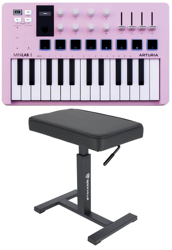 Arturia MiniLab 3 Rose Quartz MIDI Keyboard Controller+Hydraulic Air Lift Bench image 1