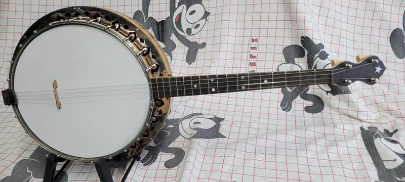 1920's? Slingerland Maybelle 17 fret Tenor Banjo, birdseye back, ornate sides image 1