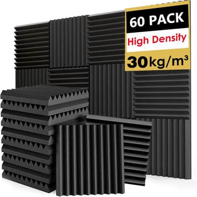 thumbnail interactive-video image 1 of Egg Crate Acoustic Foam Panels 48x24x2 Inch - Sound Proof Wall Panels For Studio, Office & Home Theater - High Density Fireproof (Black) 1 of 5